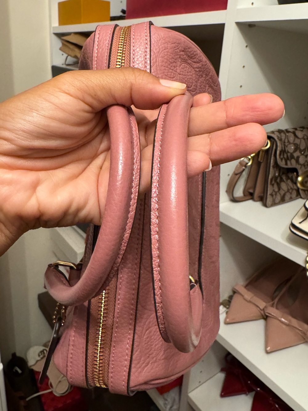 Coach Pink Pebbled Leather Satchel with Coin Pouch - Gold Hardware - Picture 7 of 13